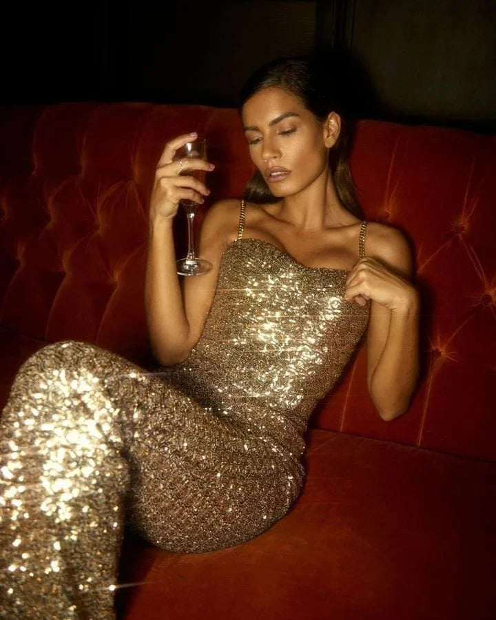 Puili | Glitter Jumpsuit with Waist Belt Set