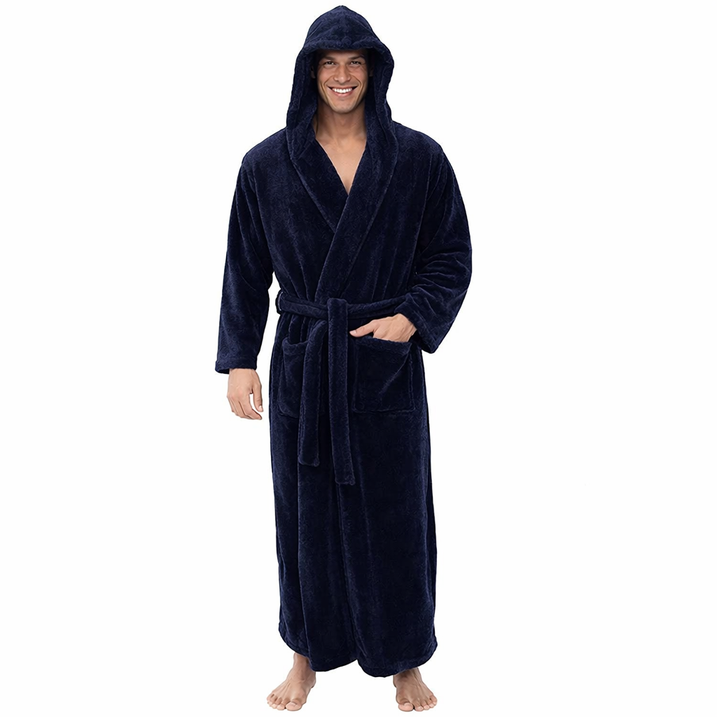 Men's Hooded Bathrobe – Soft Plush Robe for Warmth and Comfort