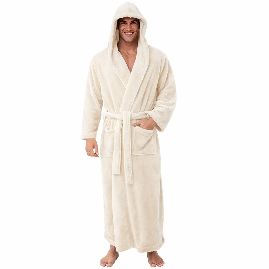 Men's Hooded Bathrobe – Soft Plush Robe for Warmth and Comfort