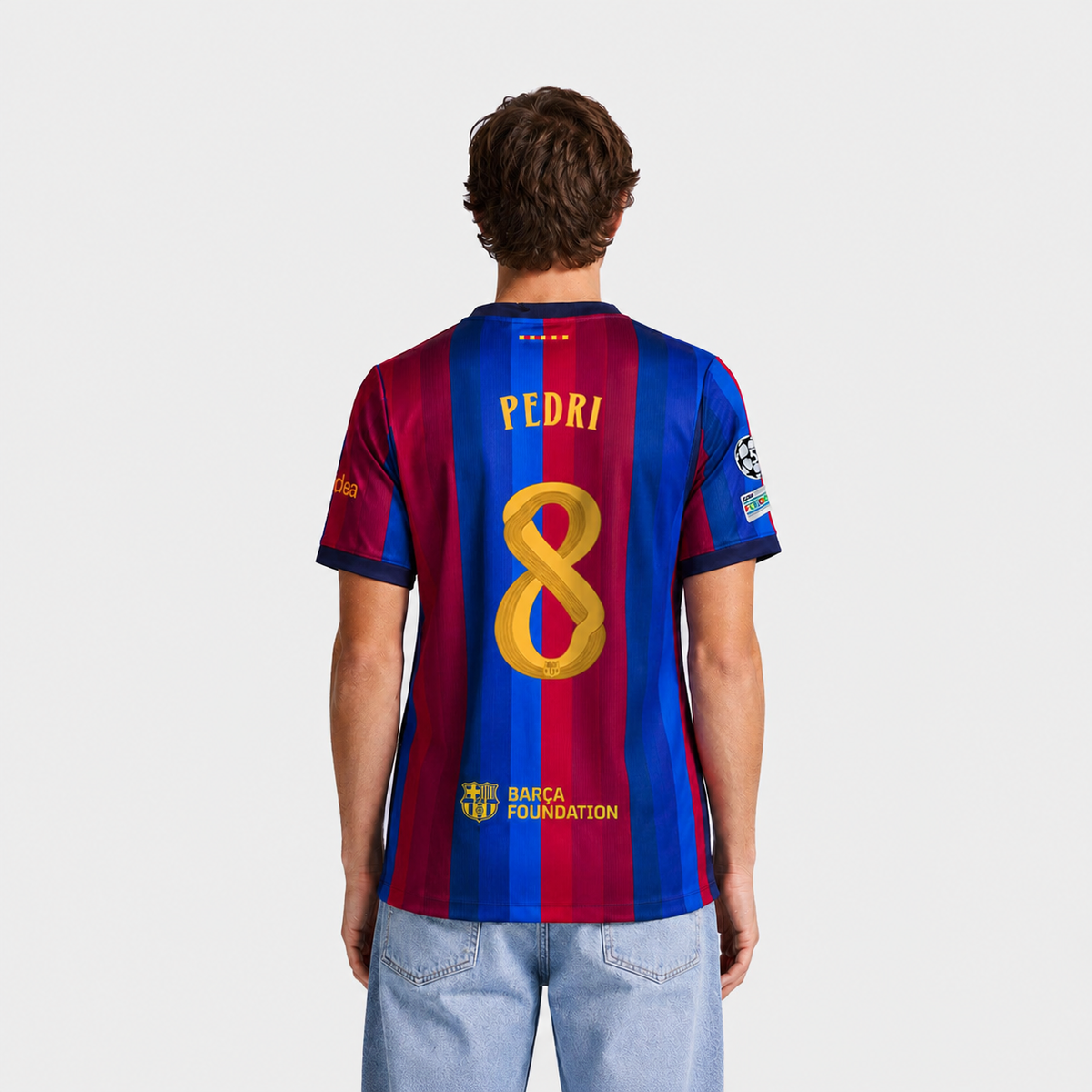 Barcelona 26/27 thuisshirt — Pedri 8 — kampioensbadge