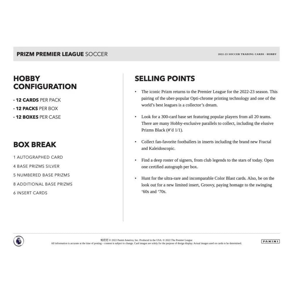 Panini - 2022/23 Prizm Premier League Football (Soccer) - Hobby Box (12 Packs)