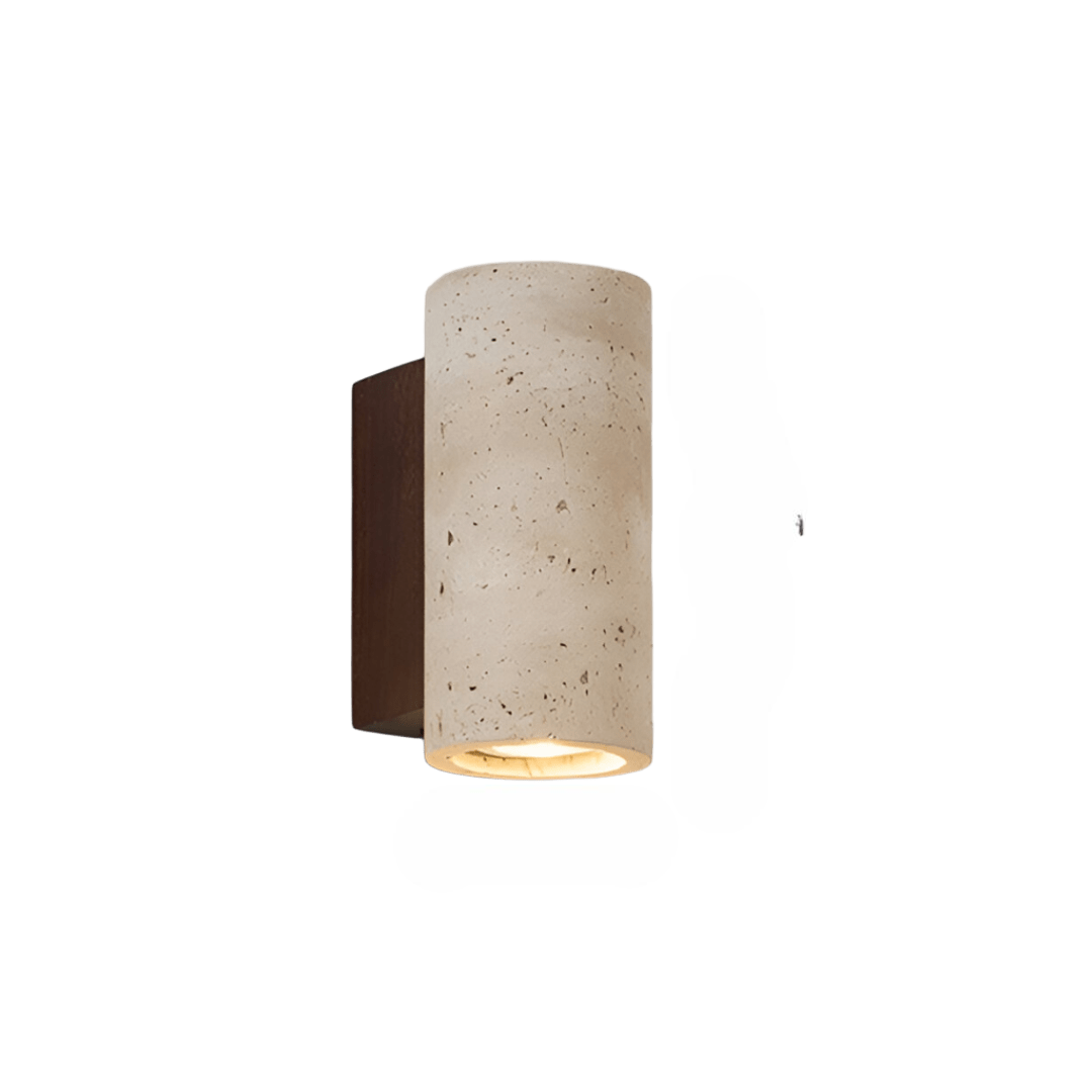 Japandi Travertine Wood Cylinder Wall Sconce LED 1-light