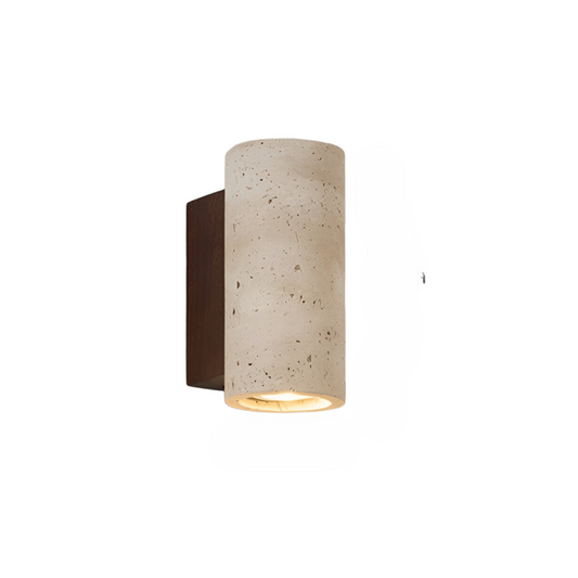 Japandi Travertine Wood Cylinder Wall Sconce LED 1-light