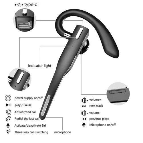 Trucker Dual Mic Cordless Bluetooth 5.1 Noise Cancelling Headset/Earpiece
