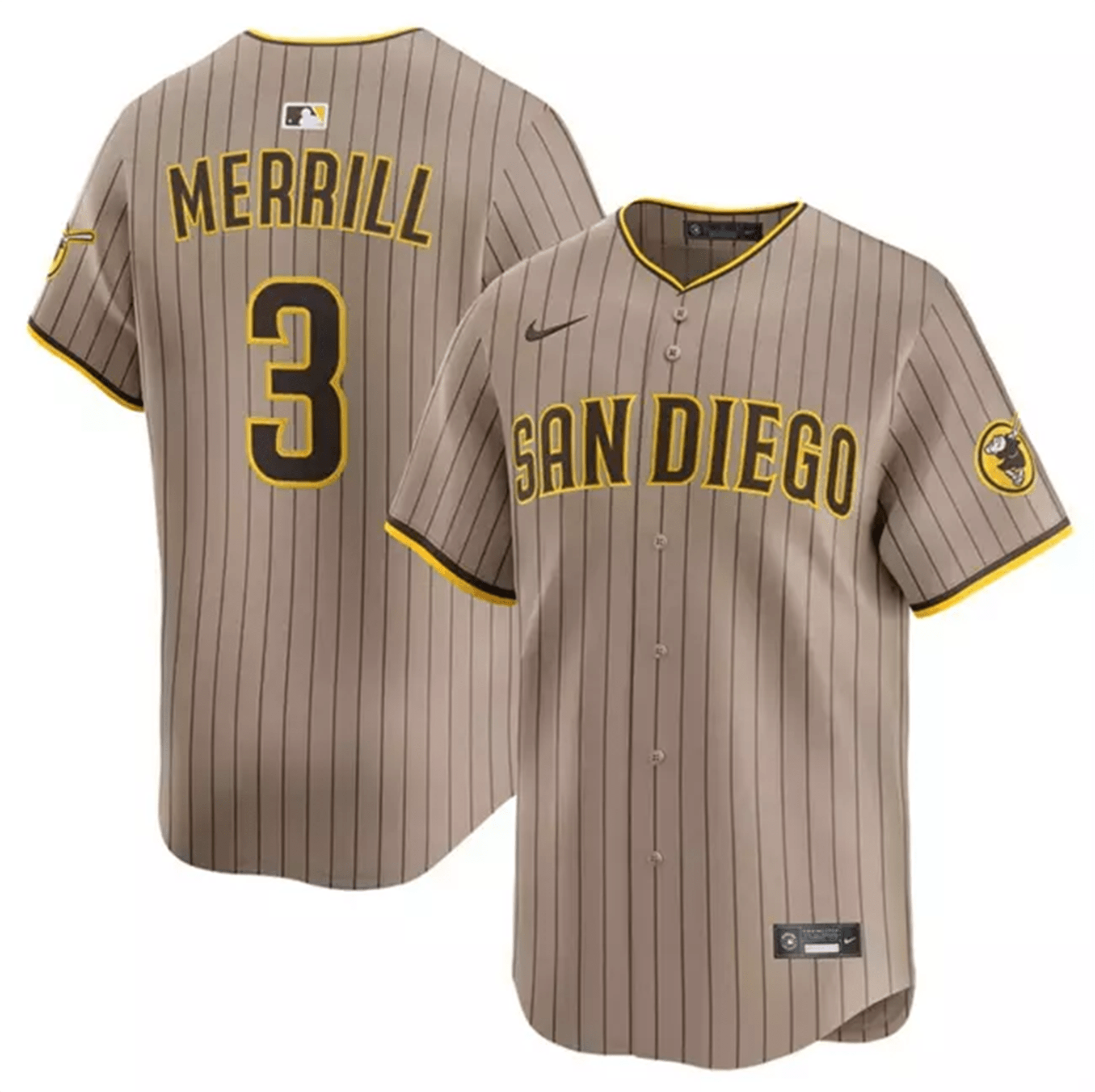 San Diego Padres Jackson Merrill #3 Alternate Tan Limited Jersey